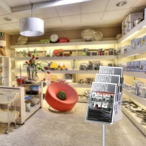 Floor standing brochure holder with 3 A4 pockets