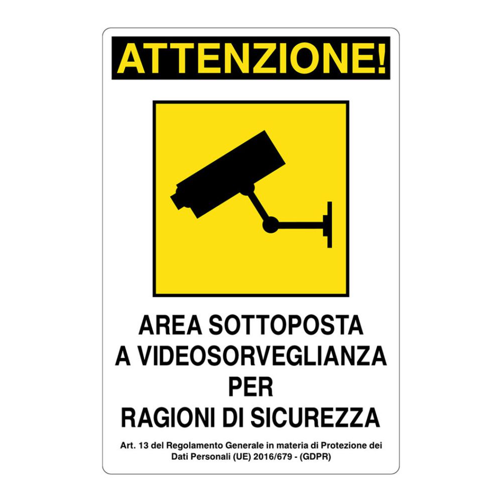 Cartello alluminio 200x300 area sottoposta a videosorveglianza per ragioni di sicurezza