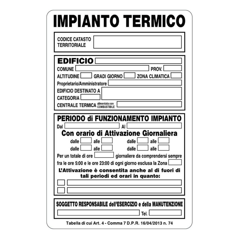 Cartello alluminio 200x300 centrale termica informazioni