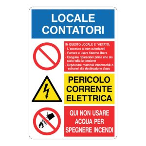 Cartello alluminio 200x300 locale contatori con divieti e pericoli