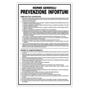 Cartello alluminio 200x300 norme generali prevenzione infortuni