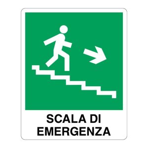 Cartello alluminio 250x310 scala di emergenza a destra