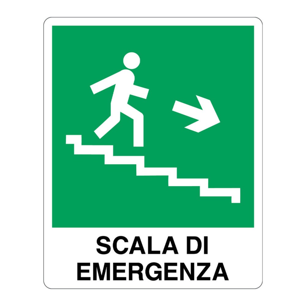 Cartello alluminio 250x310 scala di emergenza a destra