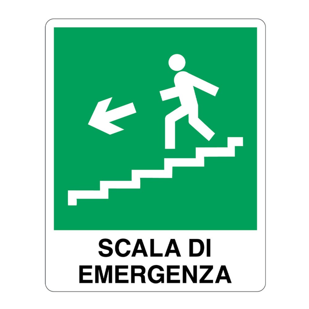 Cartello alluminio 250x310 scala di emergenza a sinistra