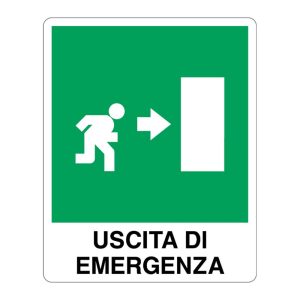 Cartello alluminio 250x310 uscita di emergenza a destra