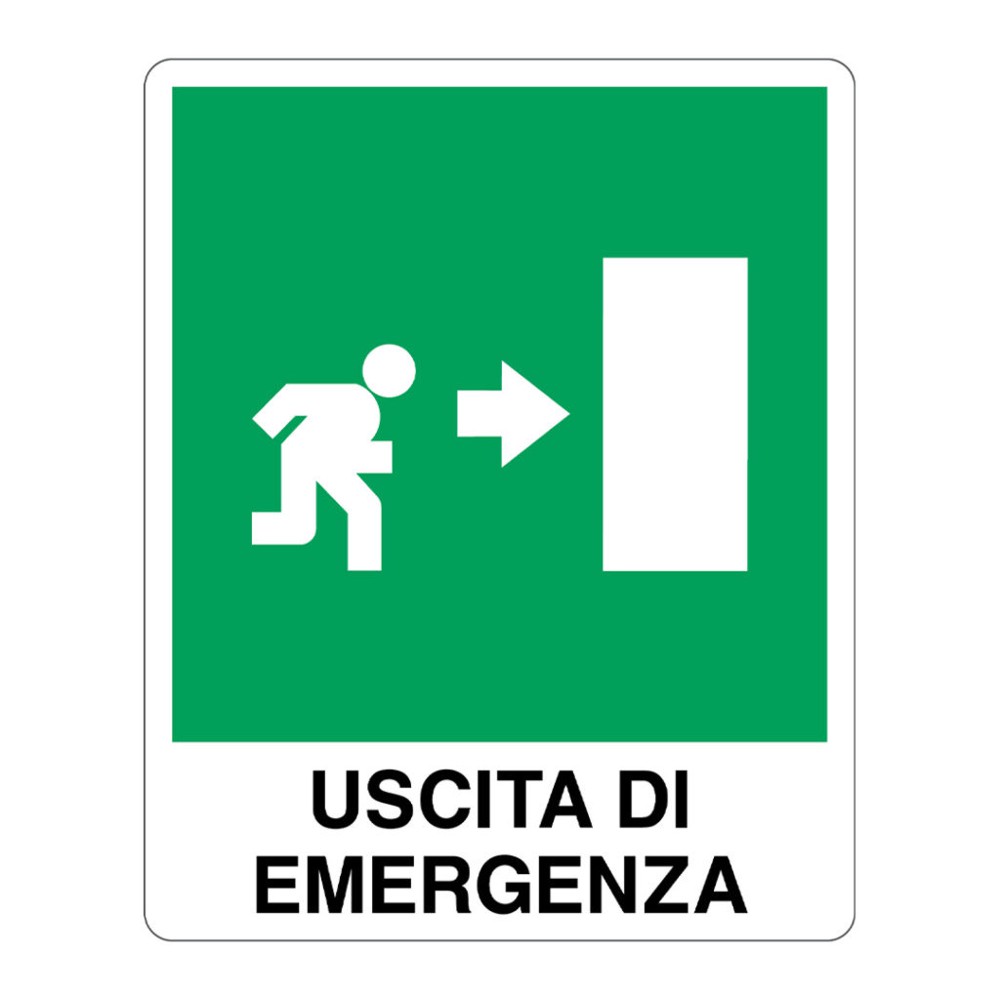 Cartello alluminio 250x310 uscita di emergenza a destra