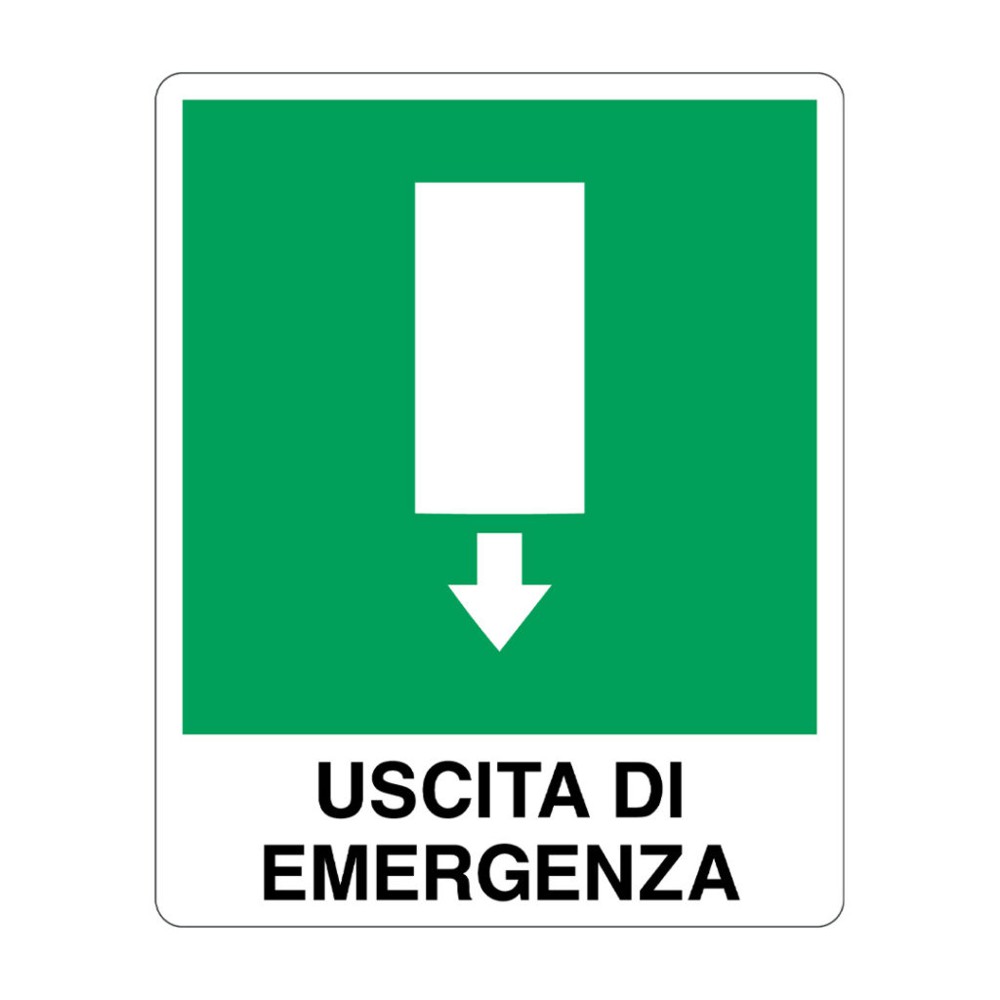 Cartello alluminio 250x310 uscita di emergenza in basso