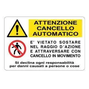 Cartello alluminio 300x200 attenzione cancello automatico