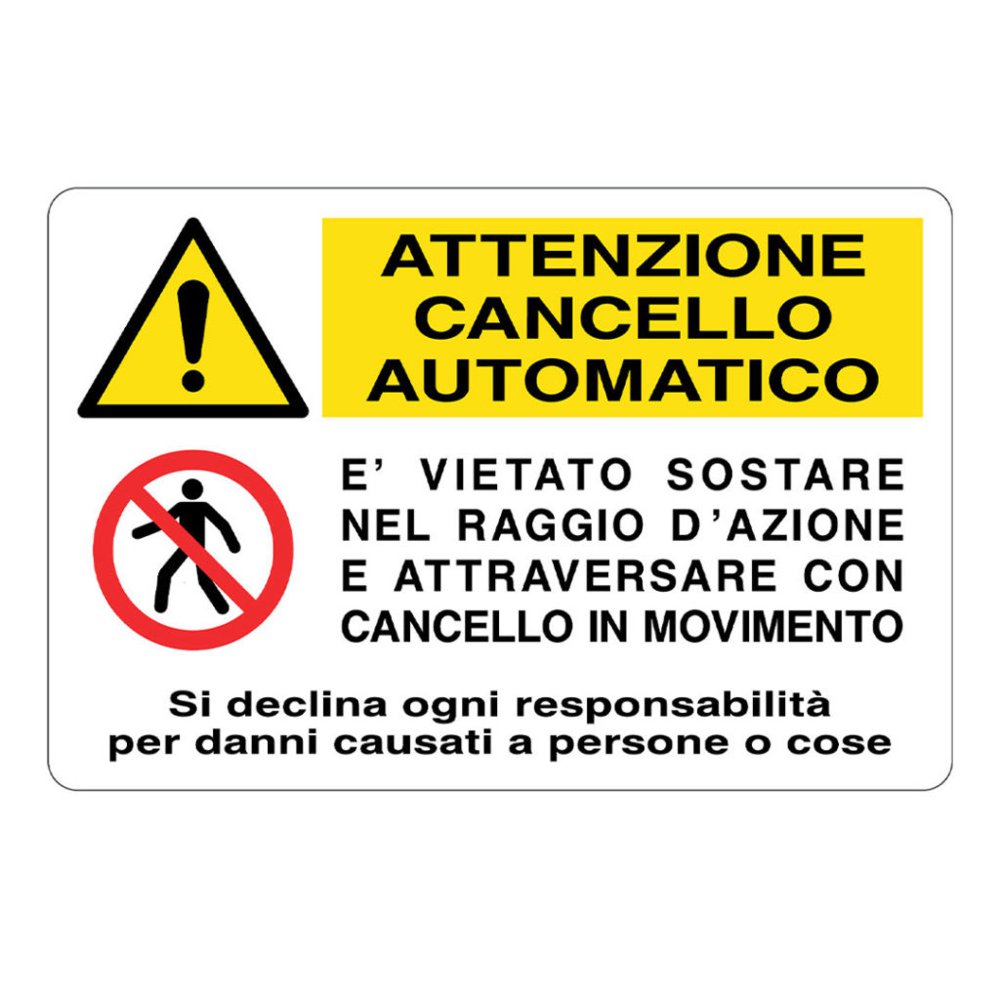 Cartello alluminio 300x200 attenzione cancello automatico
