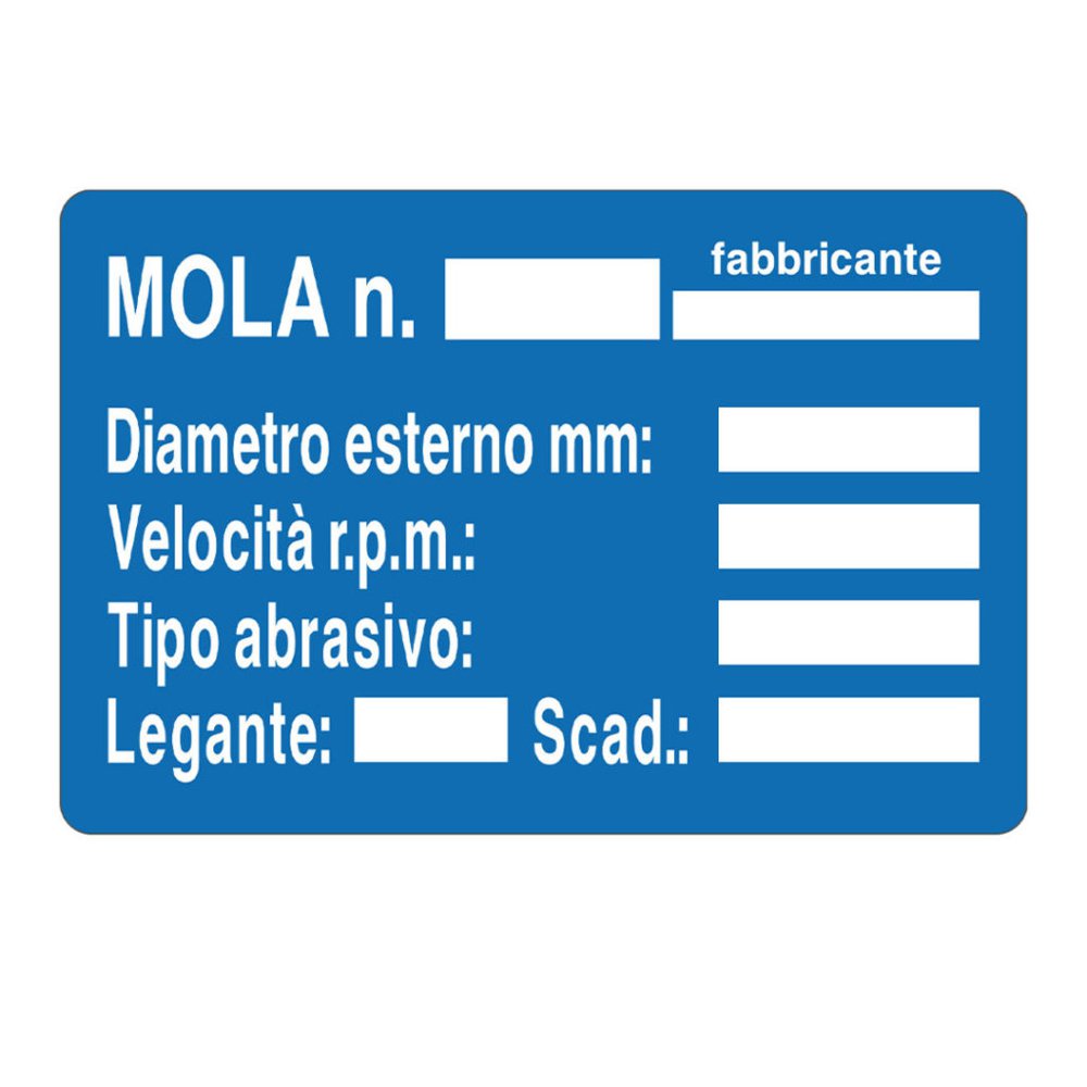 Cartello alluminio 300x200 mola n fabbricante diametro esterno mm