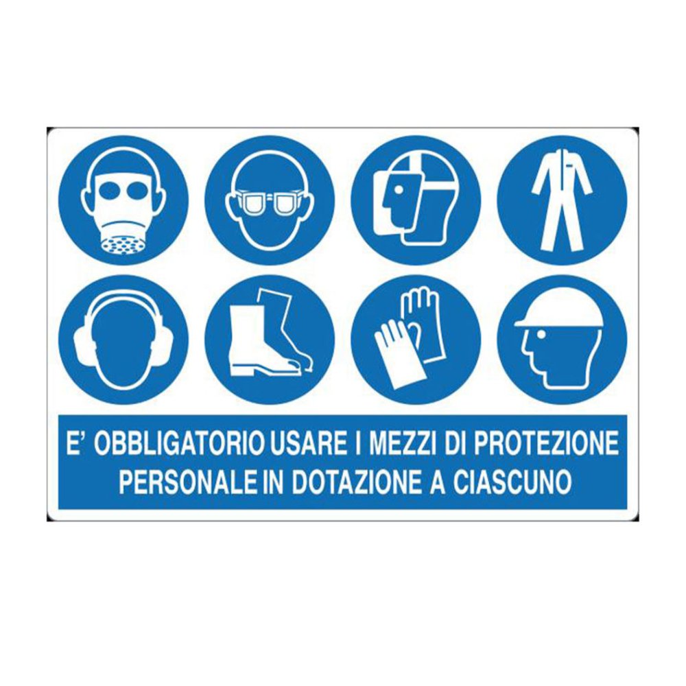 Cartello alluminio 300x200 obbligo di usare i mezzi di protezione personale in dotazione a ciascuno