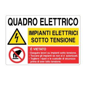 Cartello alluminio 300x200 quadro elettrico impianti elettrici sotto tensione