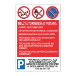 Cartello alluminio 330x500 divieti per autorimesse con riferimento dm 22 11 02