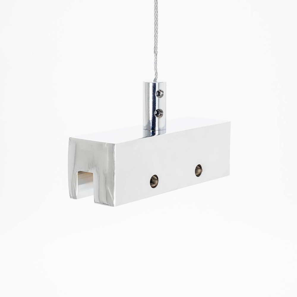 Distanziale sign clamp alluminio cromato lucido per fissaggio a soffitto di targhe professionali senza fori dettaglio