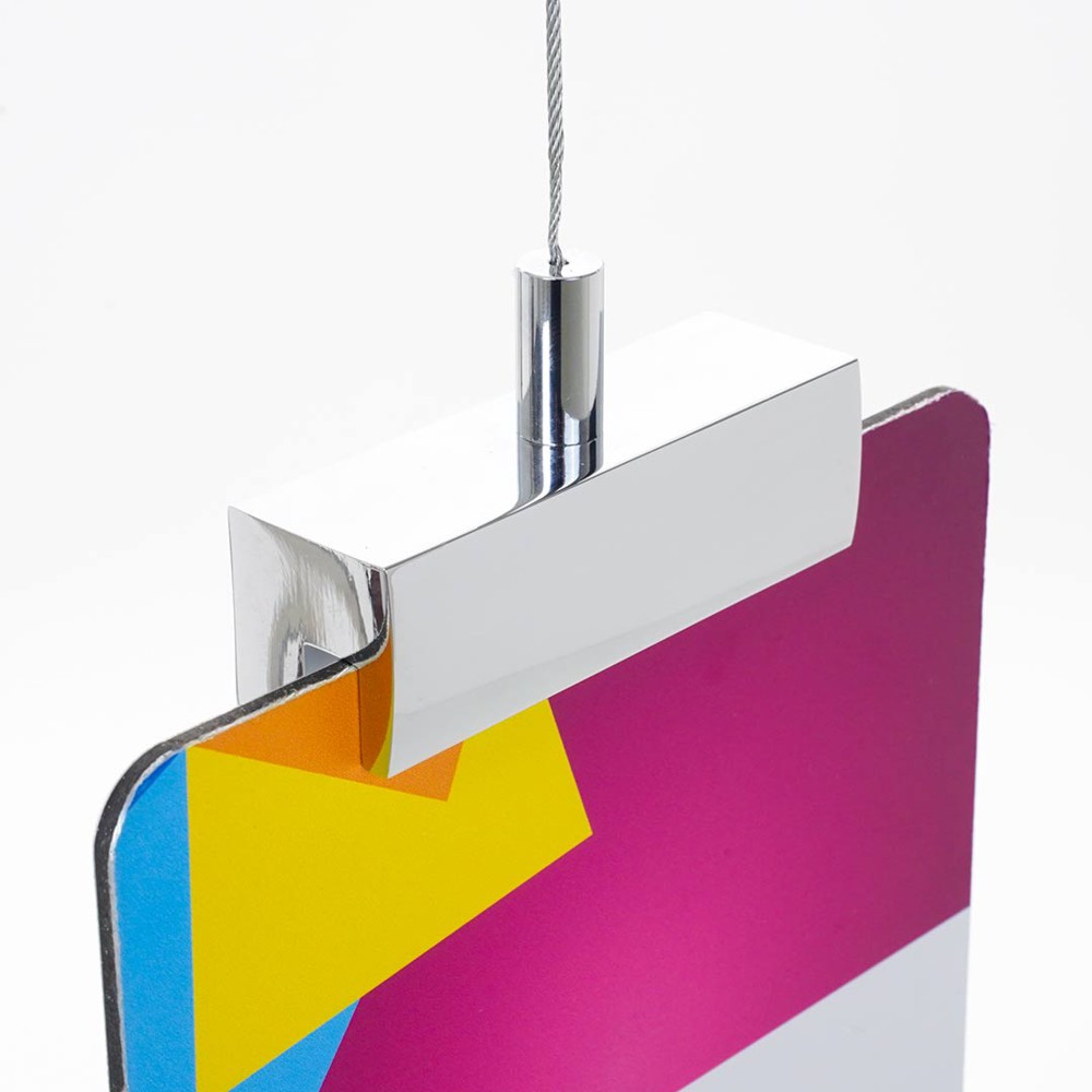 Distanziale sign clamp alluminio cromato lucido per fissaggio a soffitto di targhe professionali senza fori vista alto