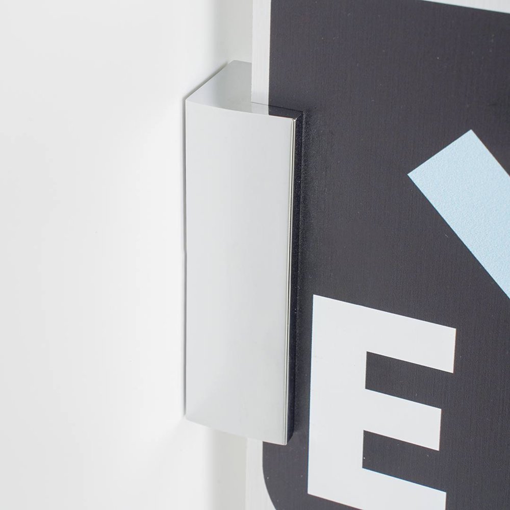 Distanziale sign clamp in alluminio cromato lucido per fissaggio a bandiera di targhe professionali senza fori