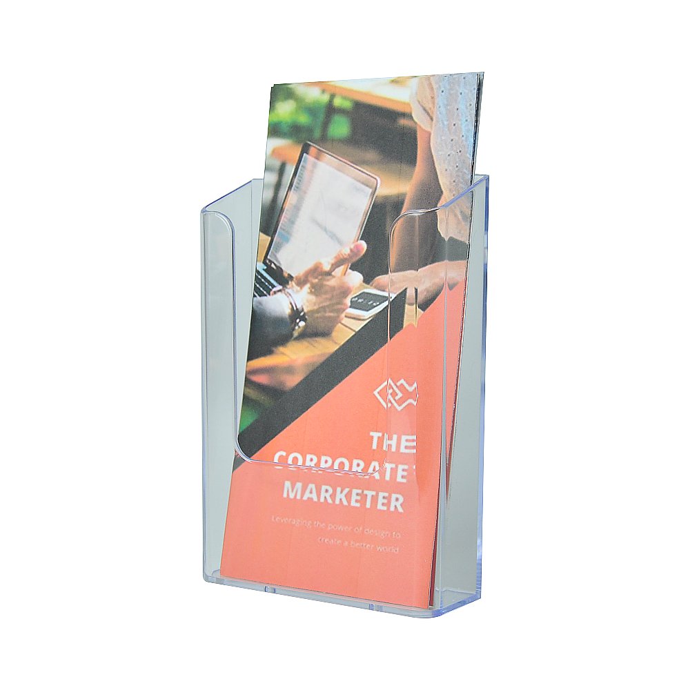 Portadepliant trasparente da parete con 1 tasca 1 3 A4 fori centrali ambientato