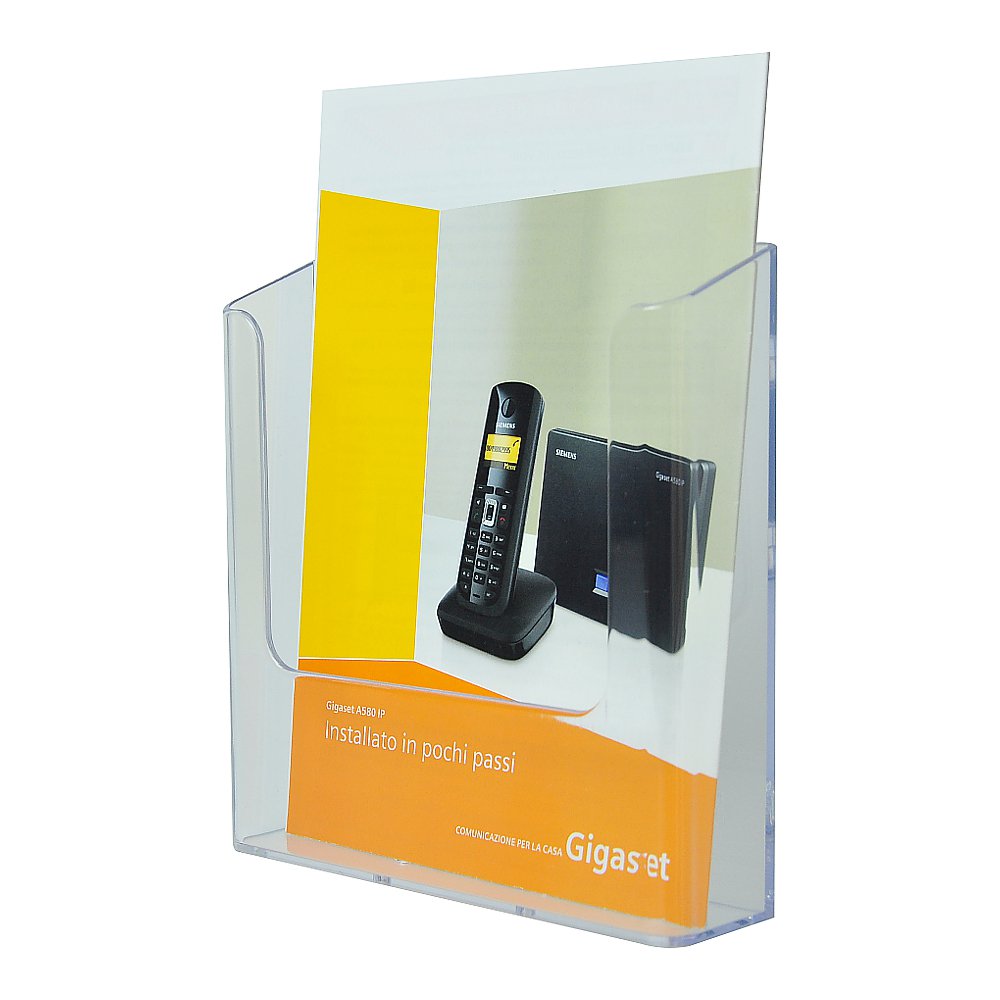 Portadepliant trasparente da parete con 1 tasca A5 fori centrali ambientato