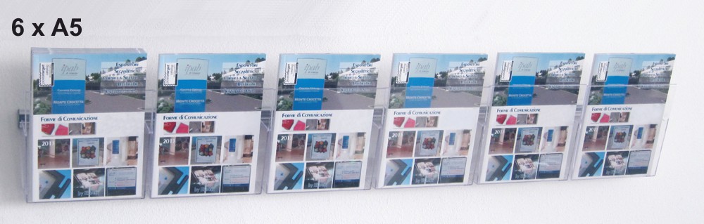 porta depliant parete su barra di supporto e 6 tasche formato a5