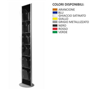 Espositore portadepliant da terra con 6 tasche A4 con divisorio removibile disponibile in otto colori