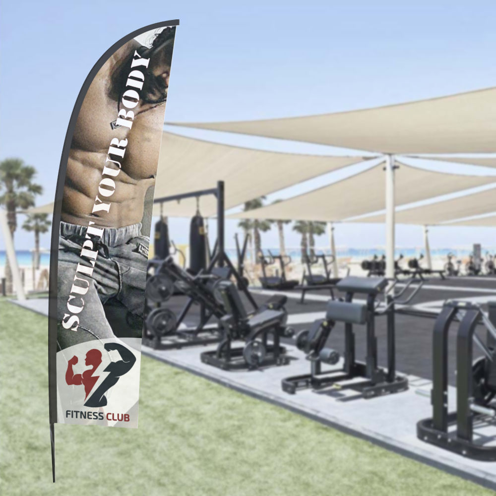 Bandiera pubbicitaria a ala h 3 completa di stampa ambientata