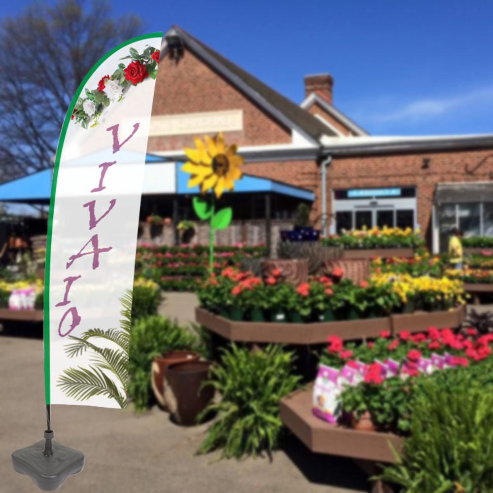 Bandiera pubbicitaria a ala h 4 completa di stampa ambientata