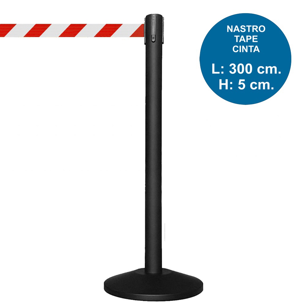 Colonnina segnapercorso nera con nastro bianco/rosso