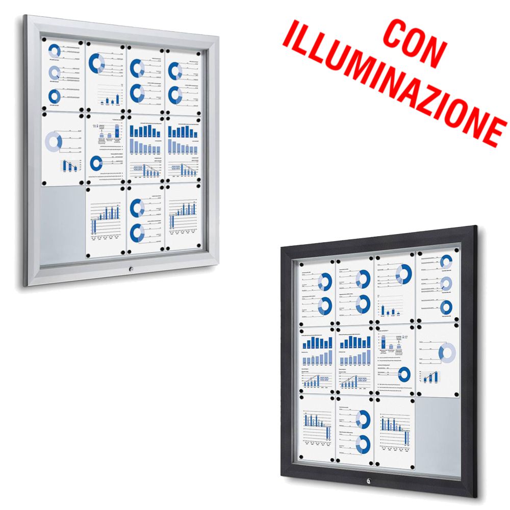 Bacheca da esterno led 12xa4 con certificazione IP56 e apertura a ribalta disponibile in grigio gotico e silver