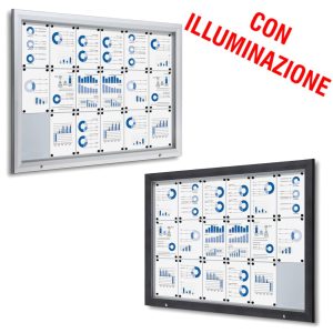 Bacheca da esterno led 18xa4 con certificazione IP56 e apertura a ribalta disponibile in grigio gotico e silver