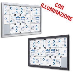 Bacheca da esterno led 21xa4 con certificazione IP56 e apertura a ribalta disponibile in grigio gotico e silver