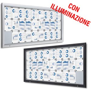Bacheca da esterno led 27xa4 con certificazione IP56 e apertura a ribalta disponibile in grigio gotico e silver