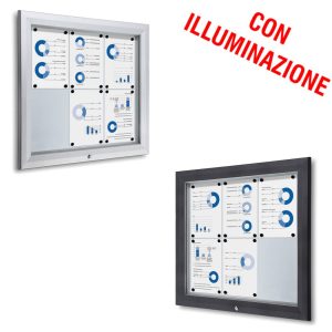 Bacheca da esterno led 6xa4 con certificazione IP56 e apertura a ribalta disponibile in grigio gotico e silver