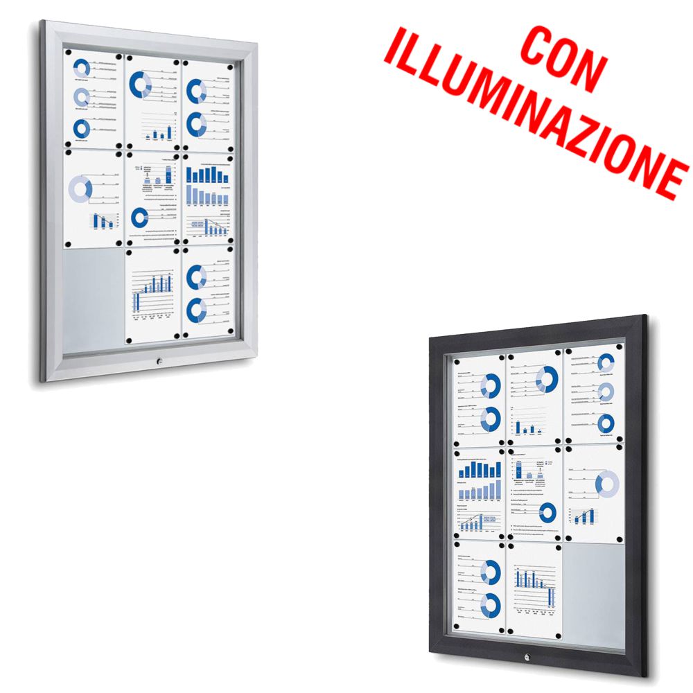 Bacheca da esterno led 9xa4 con certificazione IP56 e apertura a ribalta disponibile in grigio gotico e silver