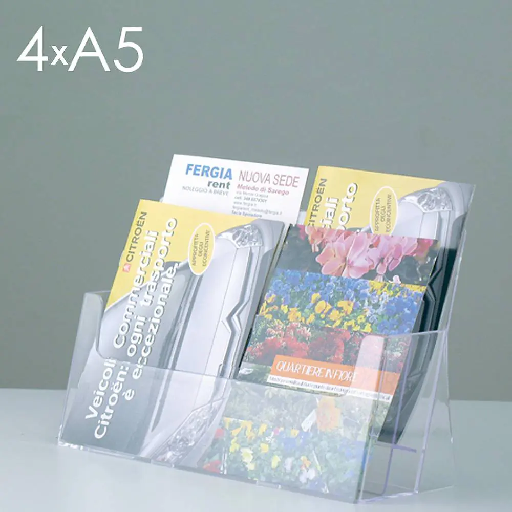 porta depliant da banco plexi trasparente 4 tasche a5 verticale su due livelli