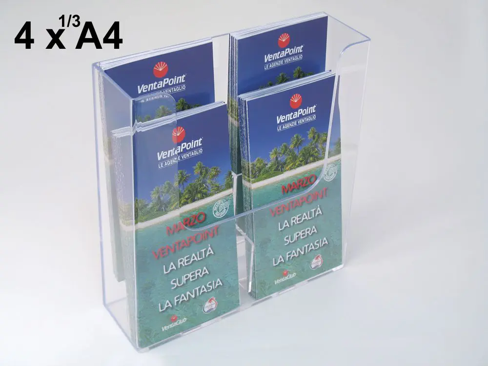 porta depliant da parete 4 tasche 1 3 di a4 verticale su due livelli