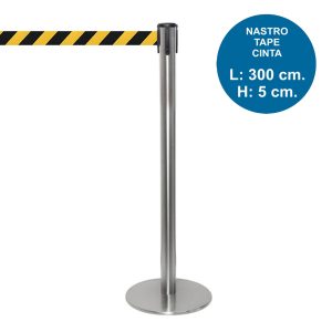 TENDILINEA SILVER stanchion with 3 meter black/yellow tape - Image 1