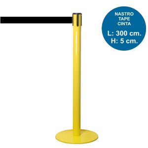 Colonnina segnapercorso TENDILINEA GIALLO con nastro nero di 3 metri – Image 1