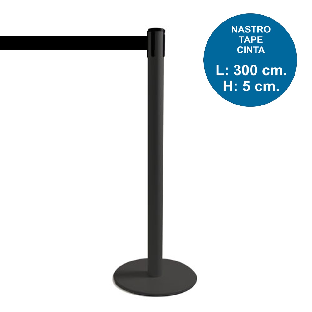 Colonnina segnapercorso nera e base ultrapiatta con nastro nero