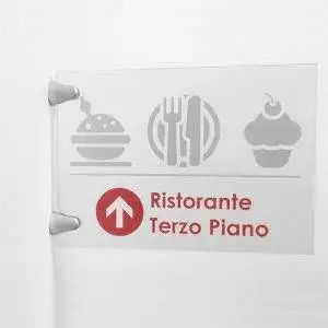 Targa a bandiera con doppio attacco e tasca in PLEXI trasparente per grafica intercambiabile