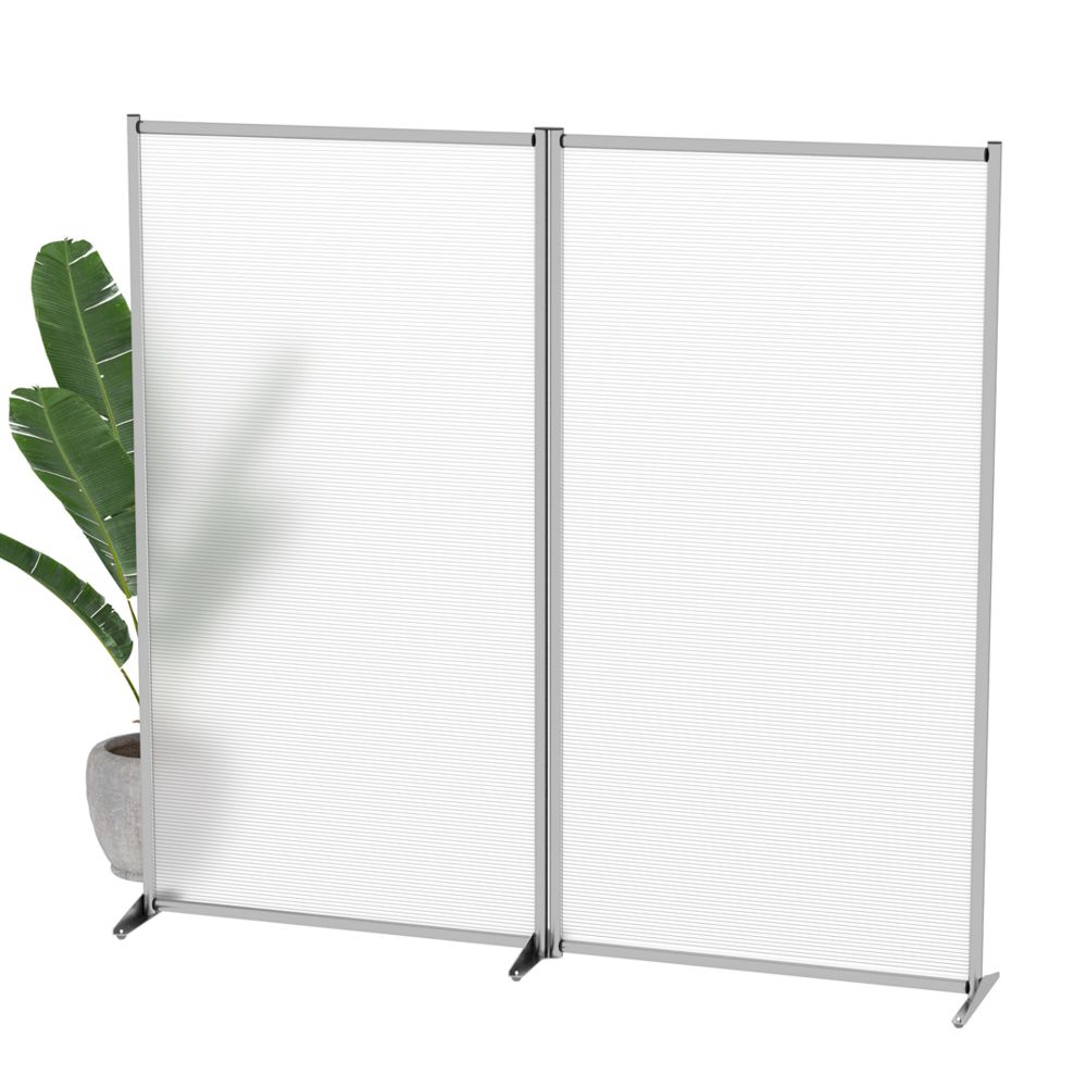 Parete divisoria mobile doppia con pannelli in policarbonato alveolare bianco satinato