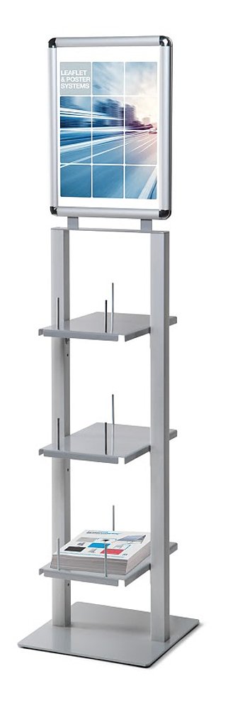 espositore pubblicitario 3 ripiani porta cataloghi doppia cornice a3