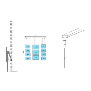 Porta-messaggi a cavetto con tasche bifacciali illuminate a LED - 8 tasche A4 orizzontale e 3 tasche A3 orizzontale - immagine 2