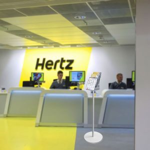 Floor-standing brochure holder with 3 A5 pockets