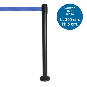 Colonnina segnapercorso tendi nastro nera DA ESTERNO con nastro blu da 3 metri e base tassellabile - immagine 1