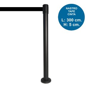 Colonnina segnapercorso tendi nastro nera DA ESTERNO con nastro nero da 3 metri e base tassellabile - immagine 1