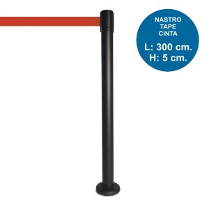 Colonnina segnapercorso tendi nastro nera DA ESTERNO con nastro rosso da 3 metri e base tassellabile – Image 1