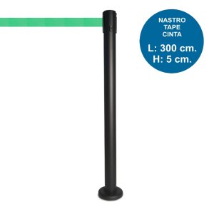 Colonnina segnapercorso tendi nastro nera DA ESTERNO con nastro verde da 3 metri e base tassellabile – Image 1