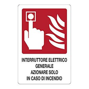cartello alluminio 250x310 interruttore elettrico generale manovrare solo in caso di incendio 1