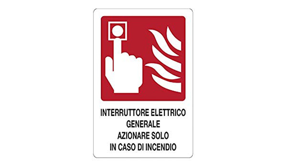 PIXLEMON Cartello In Alluminio 18x12 Cm – Interruttore Elettrico Generale, Azionare Solo In Caso Di Incendio