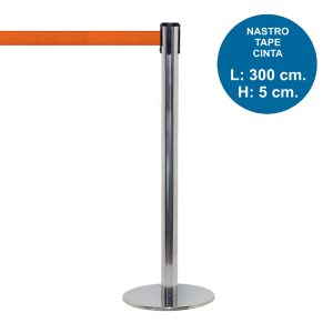 TENDILINEA SILVER polished steel stanchion with 3 meter orange tape - Image 1